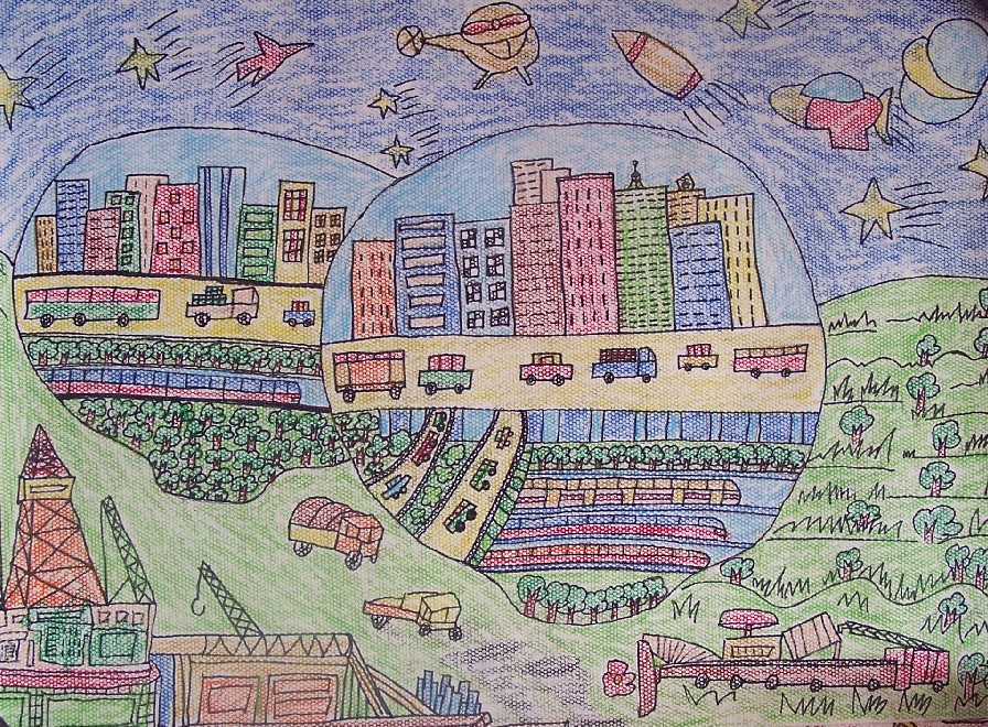 儿童科幻画《未来的城市》图片