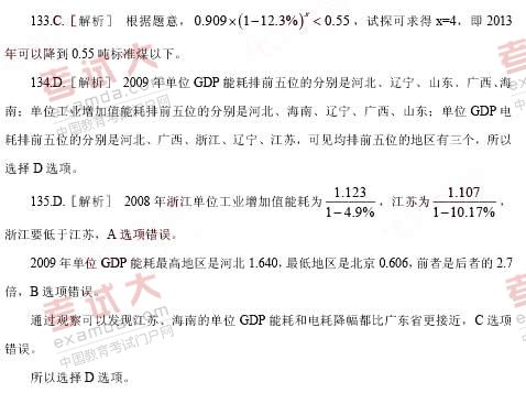 2011年北京公务员考试资料分析部分答案解析